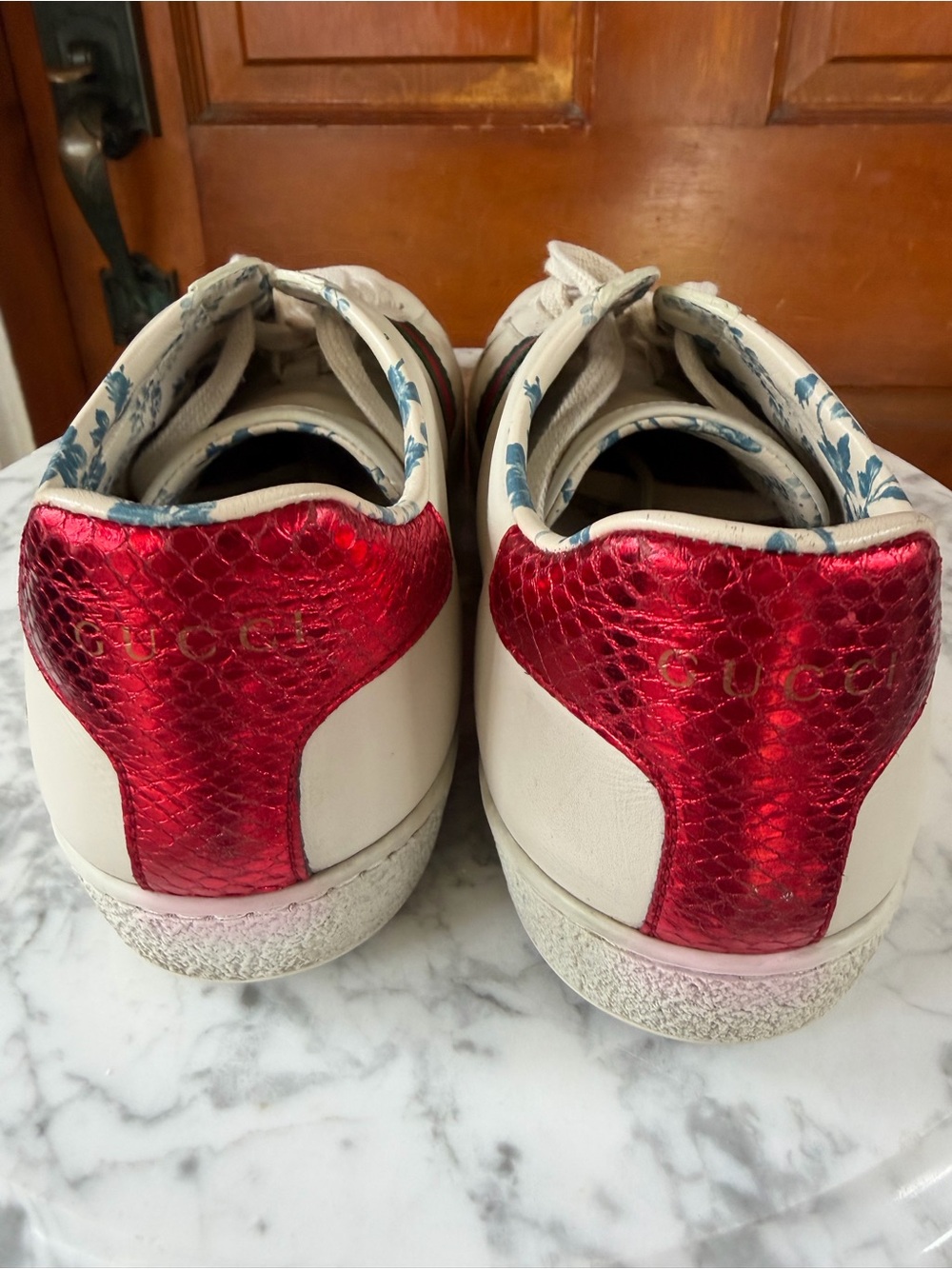 Gucci Ace Low Sneaker Leather Guccy Print Logo SEGA Eu 38 1/2, US 8.5 - Picture 9 of 13